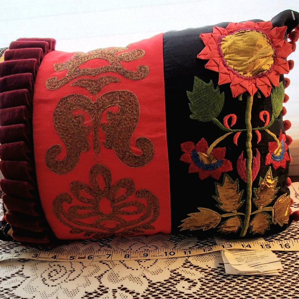 Pier 1 Fall Red Velvet and Lamay Sunflower Pillow